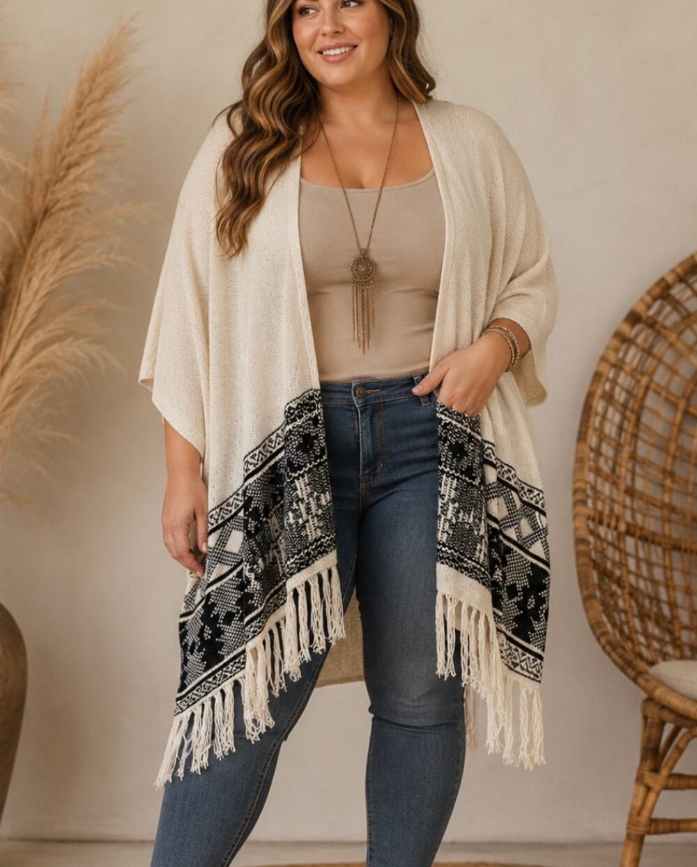 American Rag Open Shawl Cardigan Fringe Poncho fringe Wrap XXL Boho festival